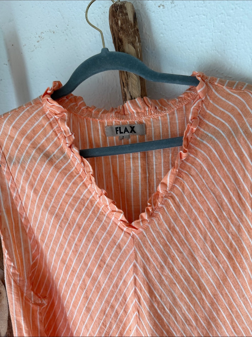 Flax Light Orange White Chevron Striped V-Neck Linen Midi Dress Large - Picture 7 of 8